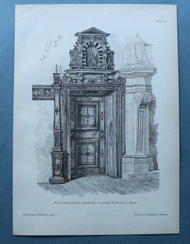 Wood Engraving Architecture Munic 1894 Door castle Velthurn